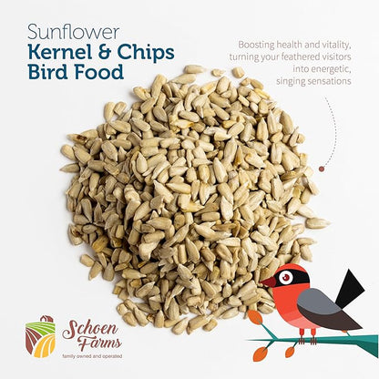 Schoen Farms Sunflower Kernels & Chips – 4 lb Bag – Hulled Sunflower Hearts Bird Seed – No-Mess Wild Bird Food for Finches, Chickadees & Cardinals