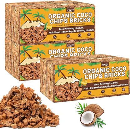 Legigo 6 Pack Coco Coir Chips for Plants- 6.6 LB 100% Organic Coconut Chips Brick Potting Mix with Low EC & PH Balance, Coconut Husk Substrate Coco Husk Mulch for Garden, Planting, Orchid and Soil Mix