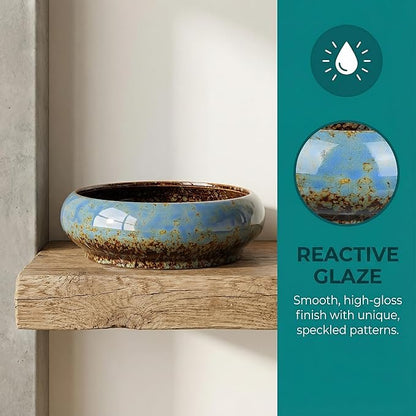 Homoyoyo Ceramic Lotus Bowl Planter Porcelain Cactus Planters for Lotus Seeds Succulents Bonsai Water Lily Arrangement Bonsai Succulents Cactus Without Hole Blue
