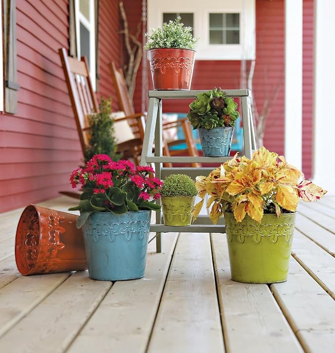 Robert Allen MPT01889 Fluer De Lis Series Metal Planter Flower Pot, 6", Color Cayenne Red (Pack of 2)