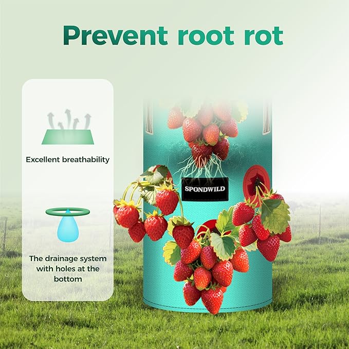 3 Pack Hanging Strawberry Planter Bags, 10 Gallon Hanging Grow Bags with Bottom Planting Hole, Thickened PE Strawberry Pot for Vegetables Herbs Tomatoes
