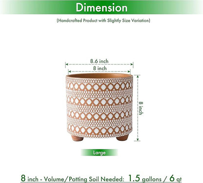 D'vine Dev 8 Inch Terracotta Planter Pot, Modern Design Ceramic Plants Pot with Drainage Hole, Desert Mirage, 33-953-B-1