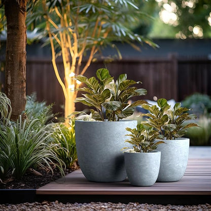 Kante Round Concrete Planter Set of 3, Large Outdoor Indoor Plant Pots with Drainage Hole, 10/14/18-Inch Diameter Flower Pots for Patio, Garden and Home, Slate Gray