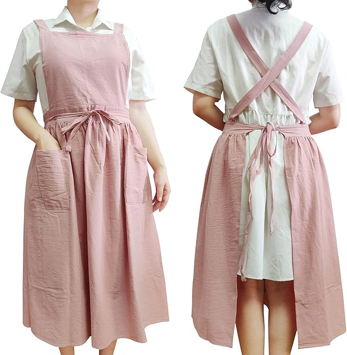 Cute Retro Cotton Linen X-Back Aprons Home Kitchen Garden Art Painting Pinafore Florist Shop Overalls