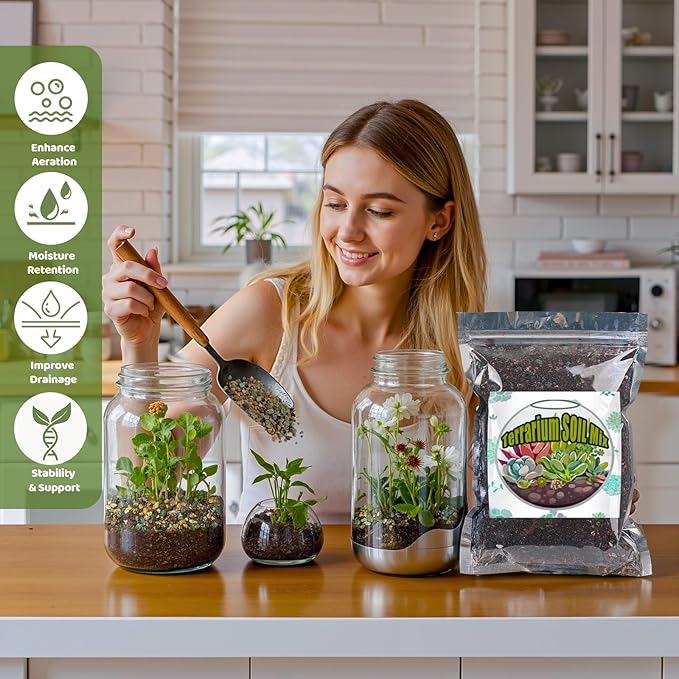 Terrarium Potting Soil Mix 1qt, Custom Made for Terrariums, Perfect for Vibrant Miniature Gardens
