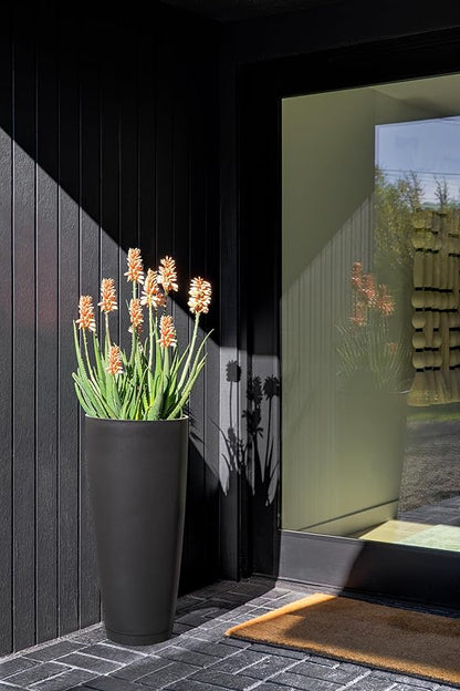 Veradek Vega Round Tall Planter Pots for Indoor/Outdoor Use | Made from Plastic - Stone Mix with Drainage Holes | Perfect for Small to Large Succulent Plants, Flowers, Modern Interior Plants