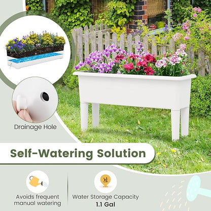 Giantex Raised Garden Beds Outdoor Set of 2, Self-Watering Planter Box with Detachable Legs & Drainage Hole, Outdoor Raised Container for Vegetable Fruit Herbs, 31.5”Lx12”Wx16”H, Easy Assembly (White)