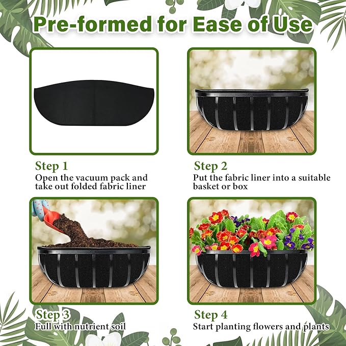 Riare 4 Pack 36 Inch Black Felt Window Box Liners- Fabric Trough Planter Basket Liners Replacement, Non-Woven Hanging Plant Liner for Wall Hanging Basket, Garden Fence Railing (Avoid Bird Nesting)