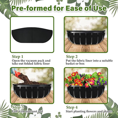 Riare 4 Pack 36 Inch Black Felt Window Box Liners- Fabric Trough Planter Basket Liners Replacement, Non-Woven Hanging Plant Liner for Wall Hanging Basket, Garden Fence Railing (Avoid Bird Nesting)