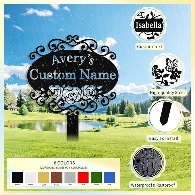 Custom Metal Garden Sign with Stake, Personalized Garden Signs for Outside, Customized Garden Name Signs for Yard Lawn Outdoor Decor Gardening Gifts for Moms Grandmas Gardeners