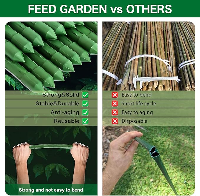FEED GARDEN Garden Stakes 57 Inch 25 Pack,Sturdy Plant Metal Sticks Support,Plastic Coated Plant Stakes,Tomato Stakes,Beans,Trees