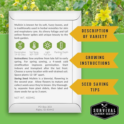 Advanced Medicinal Herb Seeds Collection – Variety Pack for Planting with Mullein, St John’s Wort, Valerian, Mugwort – Heirloom Apothecary Herbalist Seed Bundle - Survival Garden Seeds