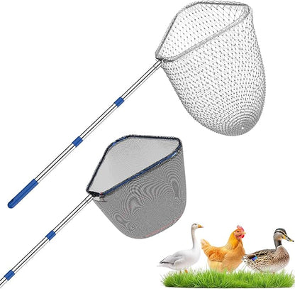 Chicken Catching Net 2 Pcs, Chicken Net for Chicken Supplies, Stainless Steel Poultry Catcher for Catching Small Chicken, Goose, Ducks, Fish, Birds(2 Nets, 1 Pole Included