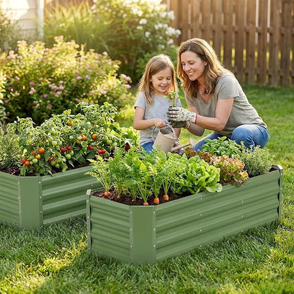 INNO STAGE 2 Pcs 4×2×1ft Galvanized Raised Garden Bed Kit, Galvanized Planter Raised Garden Boxes Outdoor, Large Metal Raised Garden Beds for Vegetables, Flowers, Herbs, and Succulents, OliverGreen