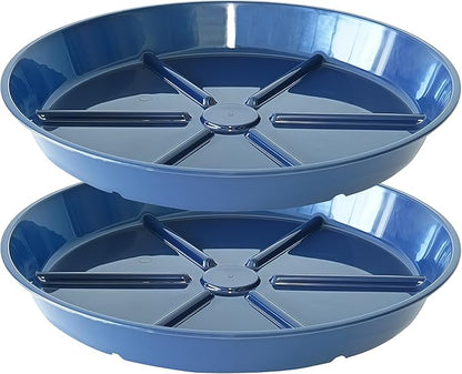 Plant Saucer Pot Tray 14 inch, 2 Packs Flower Planter Saucers and Drip Trays, Heavy Duty Round Plastic Flower Plant Dish Pant Plate to Catch Water for Indoor & Outdoor, Blue