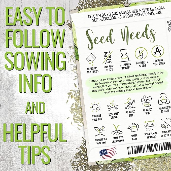 Seed Needs Lettuce Seeds for Planting - Non-GMO Heirloom & Untreated - Grow a Home Grown Outdoor Garden or an Indoor Hydroponics Garden - Homestead Sampler Kit (14 Packs)