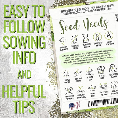 Seed Needs Lettuce Seeds for Planting - Non-GMO Heirloom & Untreated - Grow a Home Grown Outdoor Garden or an Indoor Hydroponics Garden - Homestead Sampler Kit (14 Packs)