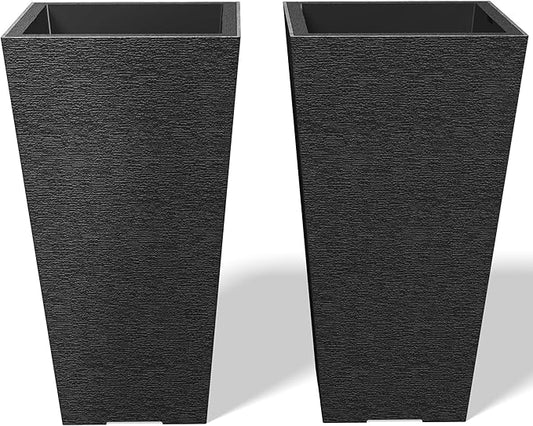 Kante 28 Inch Tall Planter Set of 2, Large Taper Planter for Outdoor Indoor Garden Patio Front Door (Black)