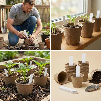 60 Packs 4 Inch Peat Pots with 60 Pcs Plant Labels, Biodegradable Seedling Pots with Drainage Holes, Nursery Pots Breathable Plant Containers, Seed Starter Kit for Vegetables, Flowers