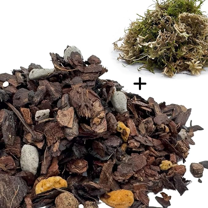Organic Orchid Potting Mix, Mixture of Perlite, Pine Bark, Volcanic Rock, Coconut Coir, Pine Needle Soil, and 7 Other Components+Orchid Sphagnum Moss (5 QT)