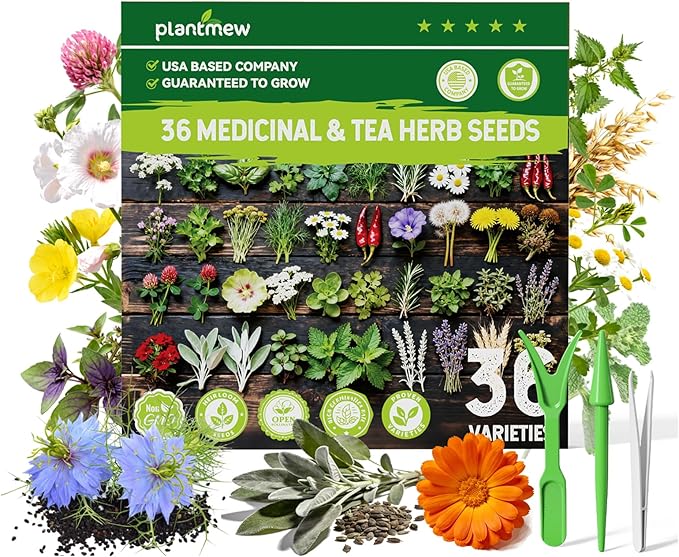 Medicinal Herb Seeds Variety Pack - 36 Heirloom Non-GMO Herbal Tea Garden Seeds: Chamomile, Lavender, Echinacea, Yarrow, Mugwort for Planting Indoor & Outdoor, Apothecary & Homesteading Supplies