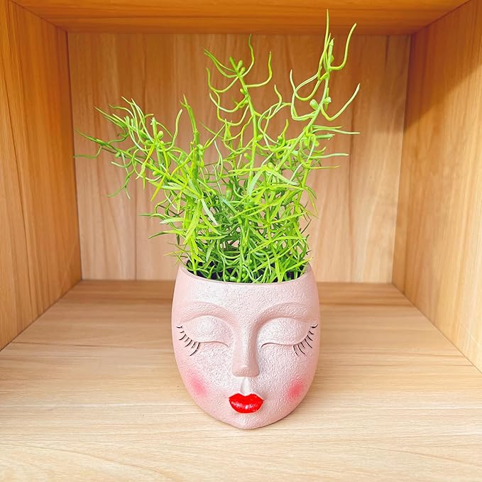 Handcrafted Head Planter Pot Lady Face Planters Cute Flower Pot for Succulent Funny Resin Head Face Planter with Drainage Lightweight Brown 1Pack
