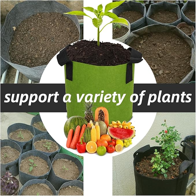 Grow Bags,Growing Pot Bags Garden Grow Bag Indoor Outdoor Fabric Aeration Plant Pot Container Flower Vegetable Pouch (Army Green,10Gallon)