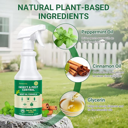 Peppermint Oil Insect Repellent Spray 16 OZ, Natural Indoor & Outdoor Bug Control for Spiders, Ants, Roaches, and More, Kids and Pets Safe, Suit for Garage Kitchen Attic Patio Basement