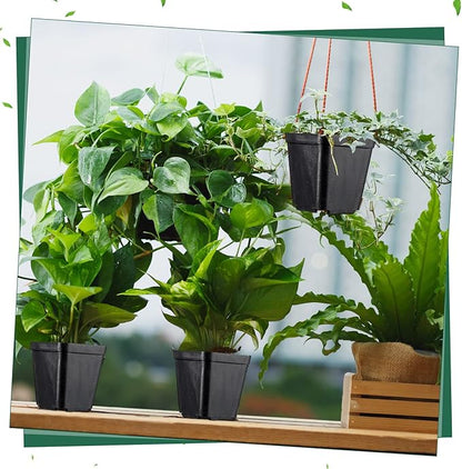 Yinder 250 Pcs 4 Inch Square Nursery Pots, Seedling Pots with Drainage Holes PP Plastic, Plant Planting Planters for Garden Outdoor Indoor Flower Succulent Vegetable Starting Seedlings, Black