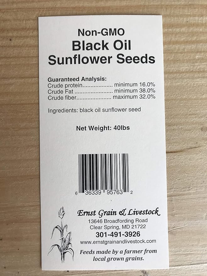 Ernst Grain & Livestock Black Oil Sunflower Seeds - Birdseed for Outside Feeders Wild Bird Food - Ideal Bird Seed for Cardinals, Woodpeckers and More - Non-GMO, 40lb