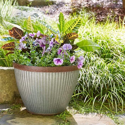 Southern Patio 15" Westlake Indoor/Outdoor Pleated Planter with Drainage Hole, Plug & Galvanized Finish, 19.56 qt. Capacity