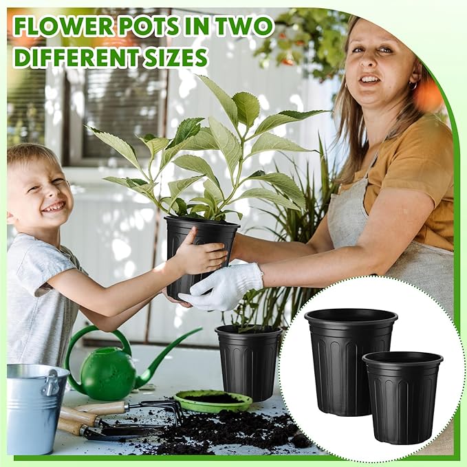 300 Pcs 1 2 Gallon Nursery Pots Bulk Plastic Flexible Plant Seedling Pots with Drainage Hole and Gardening Tools for Garden Flowers Succulents Seedlings Indoor and Outdoor