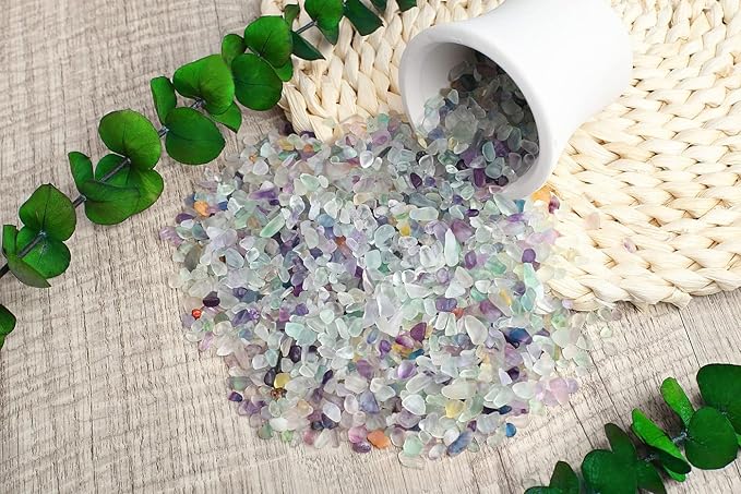 ZHIYUXI 1 lb Fluorite Crystal Chips Bulk Fish Tank Decorations Aquarium Rocks Gravel Vase Filler Stones Crystals for Candle Making Witch Kit Gravel for Plants Quartz Sand Gemstone 5-7 MM Stones