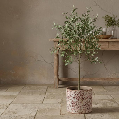 7.7" Planters For Indoor Outdoor Plants, Rustic Pots For Plants, Vintage Plant Pots Indoor, Tuscan Indoor Tree Pot, house decor, gardening gifts for women, Red Flower Pot Outdoor For Garden, Large