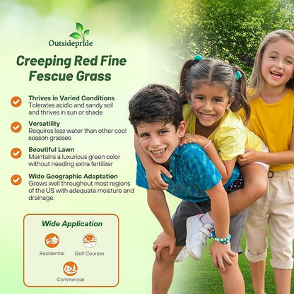 Outsidepride Creeping Red Fescue Grass Seed - 50 Lbs. Cool Season, Soft Textured, Self-Repairing Fine Fescue Grass Seeds for Lawn w/OptiGrowth Coating, Ideal for Dryland Cover Crop & Landscaping