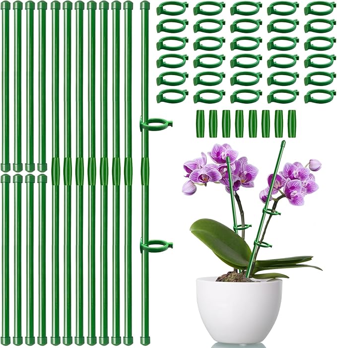 Plant Stakes 12 Inch Adjustable Length Plant Support Stake Orchid Stick with Clips Garden Pole for Indoor Outdoor Tomatoes Beans Vegetable