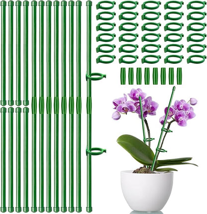 Plant Stakes 12 Inch Adjustable Length Plant Support Stake Orchid Stick with Clips Garden Pole for Indoor Outdoor Tomatoes Beans Vegetable