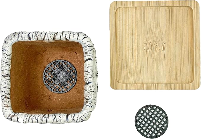 Arktiva Ceramic Planter Pots w/Drainage, 3 Inch Set of 2, Indoor Outdoor Home Patio Garden Plants Flower Succulent, Crackle-Texture Square