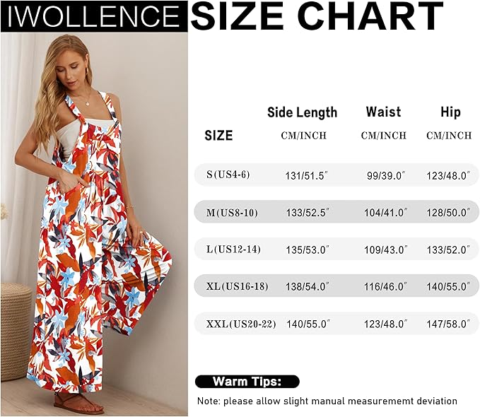 IWOLLENCE Women's Summer Jumpsuits Boho Wide Leg Overalls Casual Loose Rompers with Pockets 2025