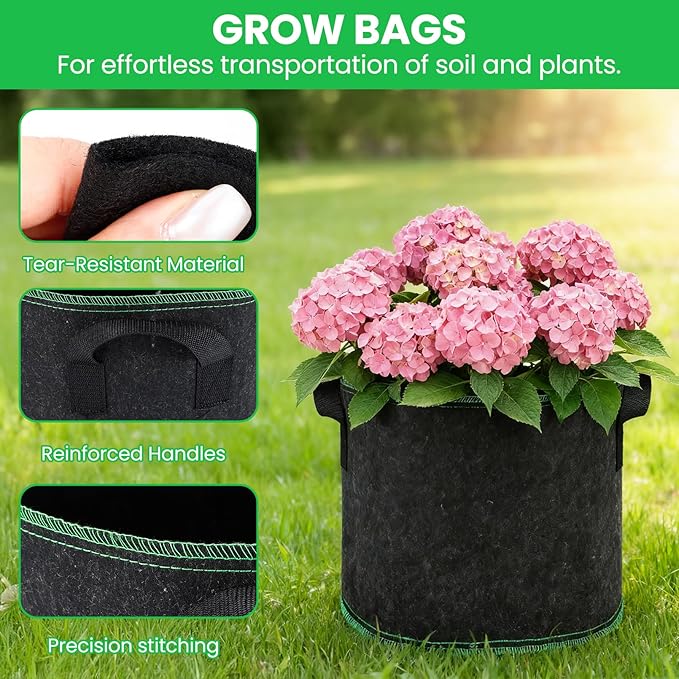 5 Gallon Grow Bags, 10 Pack Heavy Duty Aeration Fabric Pots,Thickened Nonwoven Fabric Pots with Handles,Reusable Plant Bags for Vegetable, Fruits, Flowers, Plants