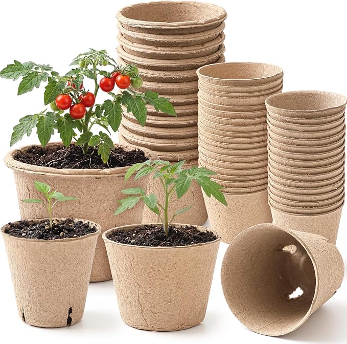 Karenhi 80 Pcs Peat Pots 5/4/ 3.15 Inch Biodegradable Organic Seed Starting Pots with Drainage Holes Round Nursery Plants for Vegetables, Herbs, Flowers Indoor Garden Germination