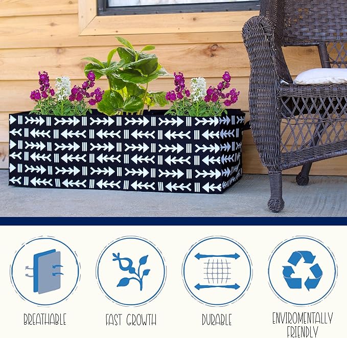 Giant Rectangular Grow Bag (30-Gallon); 3-Section Large Decorative Fabric Raised Bed Planter, 3 x 1.3 x 1 Foot