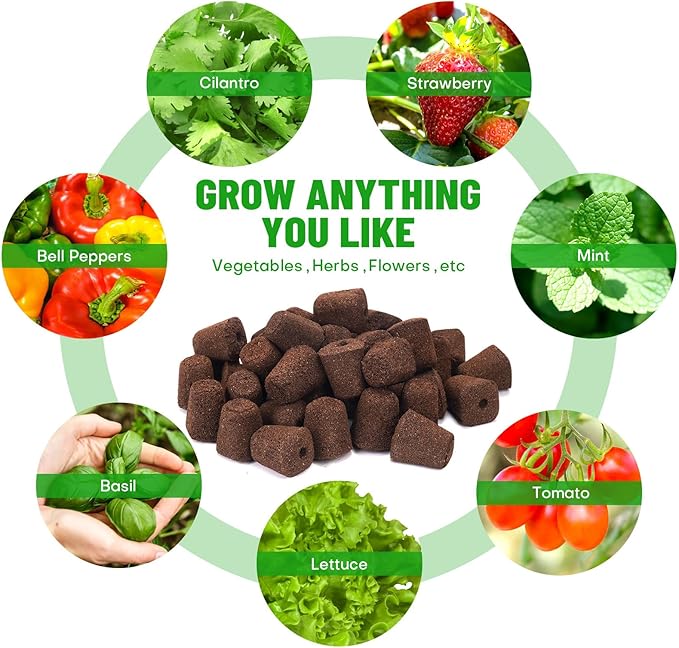 40 Pcs Seed Starter Plugs with Tray, Replacement Grow Sponges Plant Plugs, Great for Soil, Tray or Planting Pods, Promotes Herbs, Vegetables and Flowers Growth