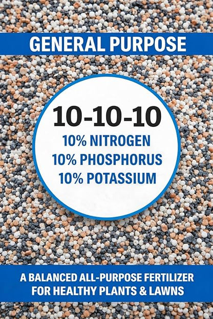 10-10-10 General All Purpose Fertilizer for Flowers and Vegetable Beds - Raised Garden Beds - Safe for Fruits, Lawns, Grass - Promotes Soil Heath and Growth - 50 Pound Bag