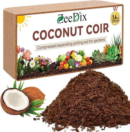 ZeeDix 1 Pack Coco Coir Brick, 100% Organic Compressed Coco Coir Brick Seed Starter Potting Soil for Plants, Premium Coconut Fiber Substrate with Low EC & pH Balance for Gardening Flower Herbs