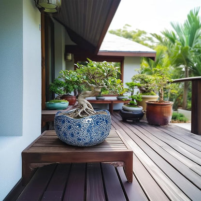 10 Inch Plant Pot - Ceramic Pots for Plants Indoor Outdoor, Round Bonsai Pots with Drainage Hole, Decorative Flower Pot, Modern Unique Planters, House Decor, Housewarming Gifts, Blue