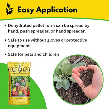 Coop Gro Organic Chicken Manure Fertilizer 25 lb. Bag. All-Natural Plant Food for Vegetable Gardens, Flower Beds, Indoor Plants & Shrubs. Pelleted Fruit Tree Fertilizer