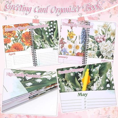 chiazllta Greeting Card Organizer Book with Pockets and File Keeper Dividers Floral Month by Month Card Keeper Book Greeting Card Books for Birthdays Weddings Graduation Parties Holiday Reminders