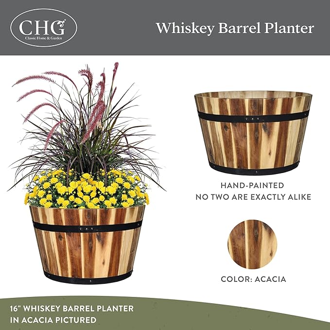 Classic Home and Garden 5/800/3 Wood Barrel Set of 3 Planters, Acacia