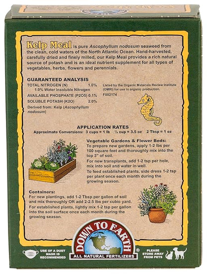 Down To Earth All Natural Fertilizers Organic Kelp Meal - Plant Food with Seaweed (Ascophyllum nodosum), Potassium and Trace Minerals 1-0.1-2, 0.5 lb